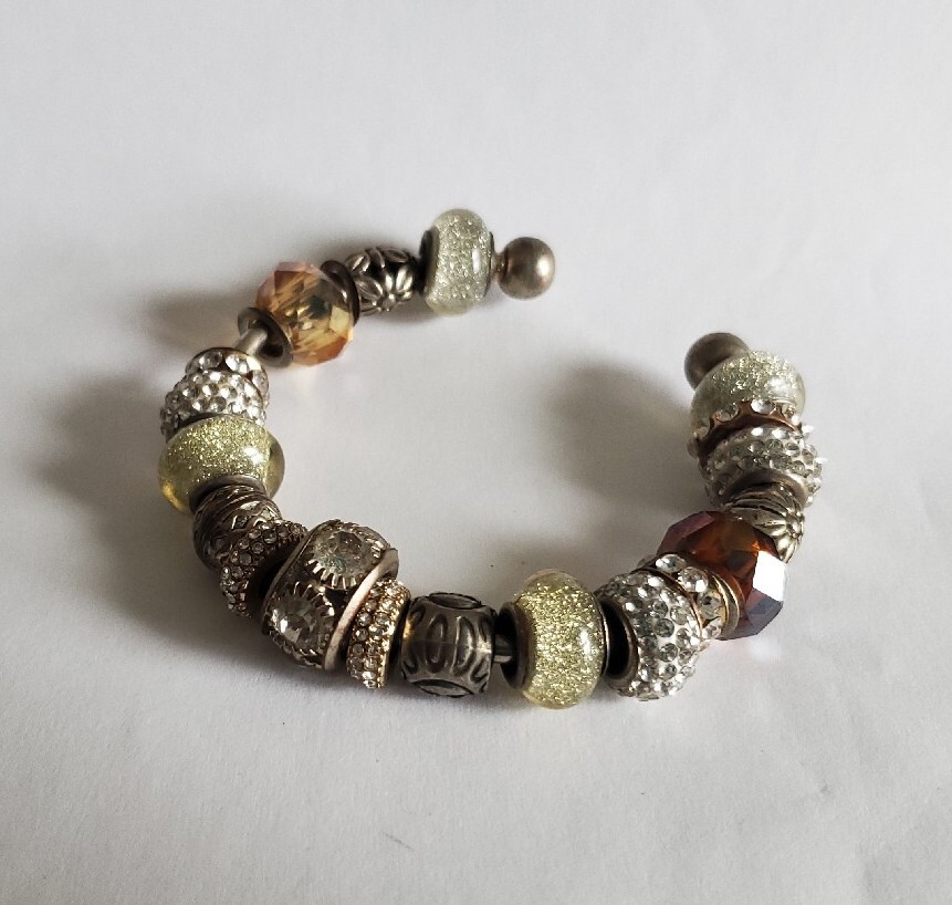 Rhinestone Beaded Charm Cuff Bracelet