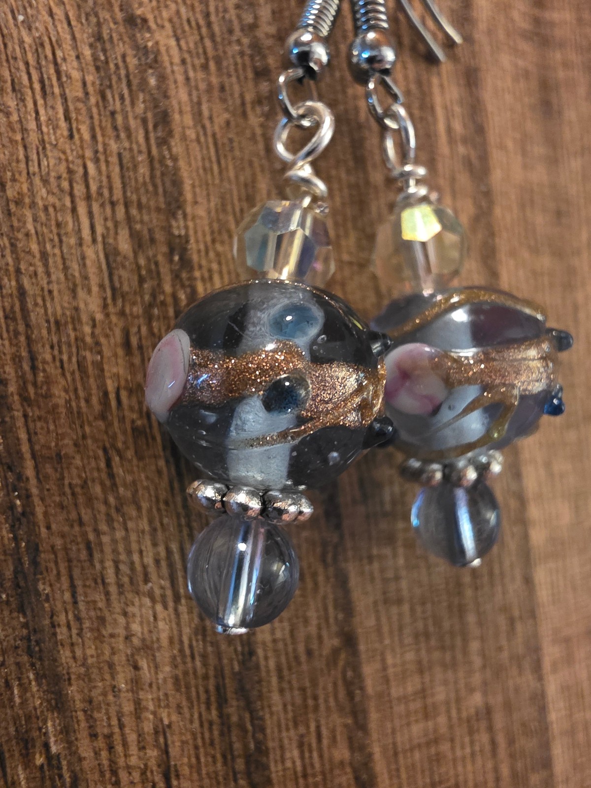 Handmade Artisan Glass Bead & Crystal Dangle Earrings