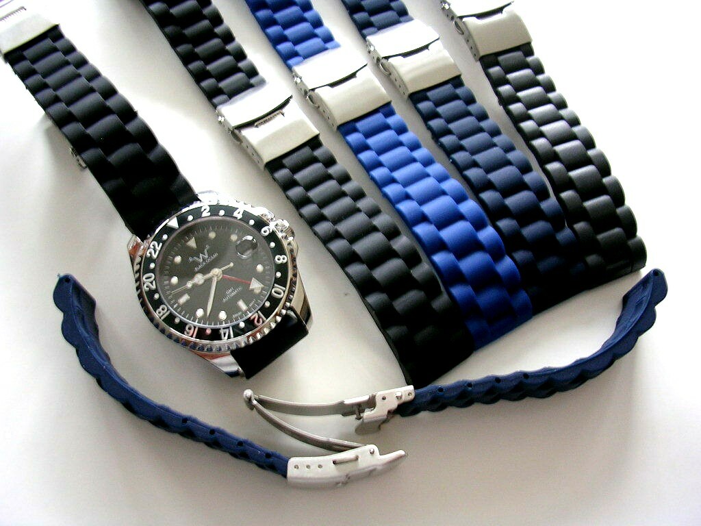18 20 22 Silicon Rubber Link double lock Deployment Diver watch band Sport strap