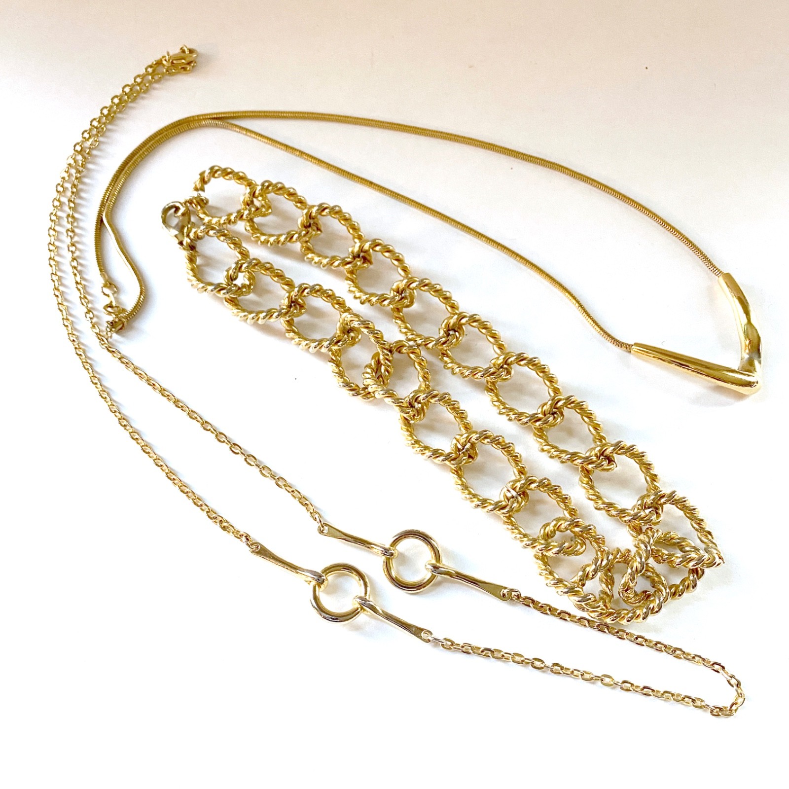 Lot of 5 Vintage to Now Costume Jewelry All Wearable – Modernist Gold Tone