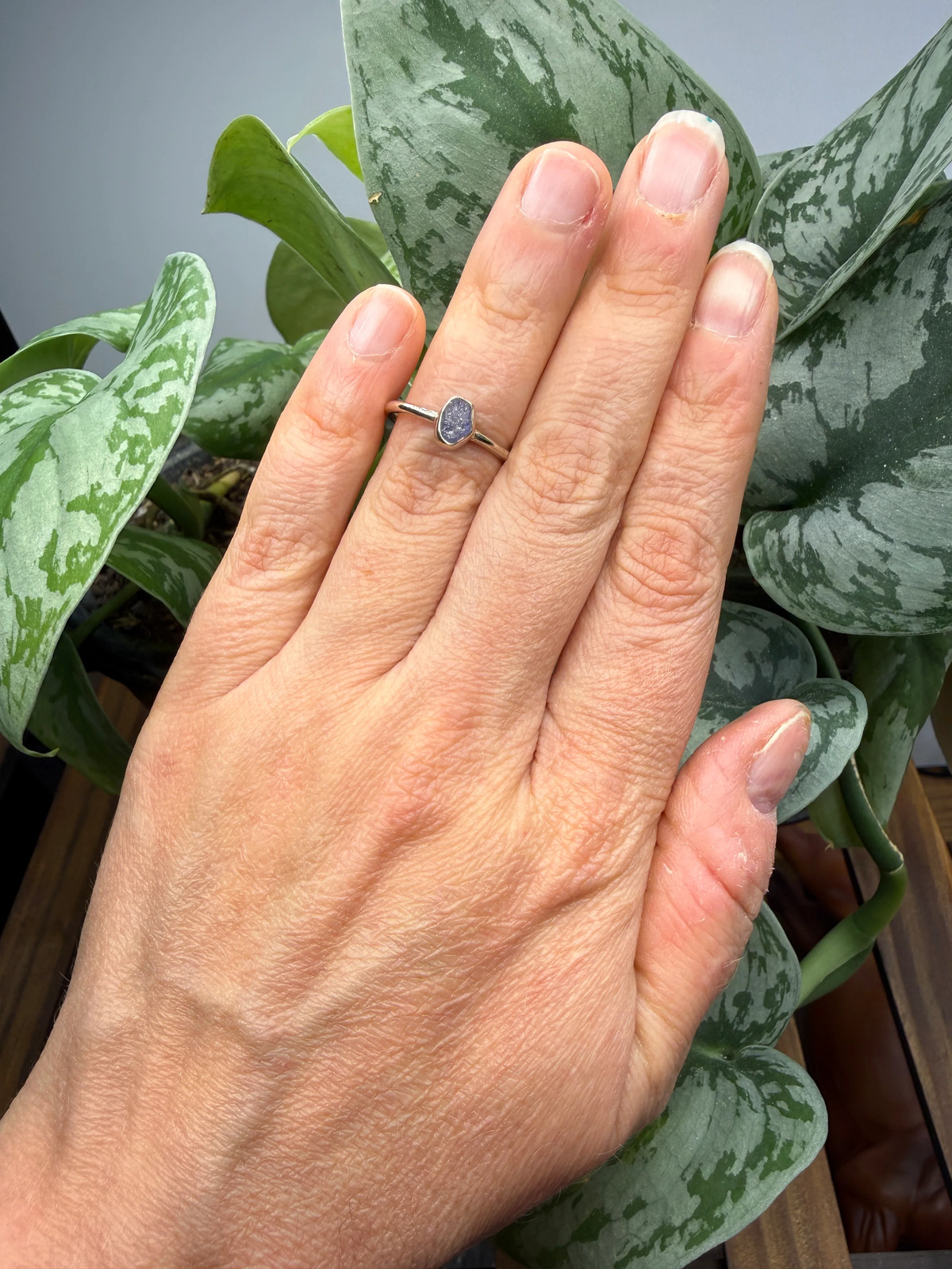 Natural Rough Tanzanite Ring Size 6 in .925 Sterling Silver