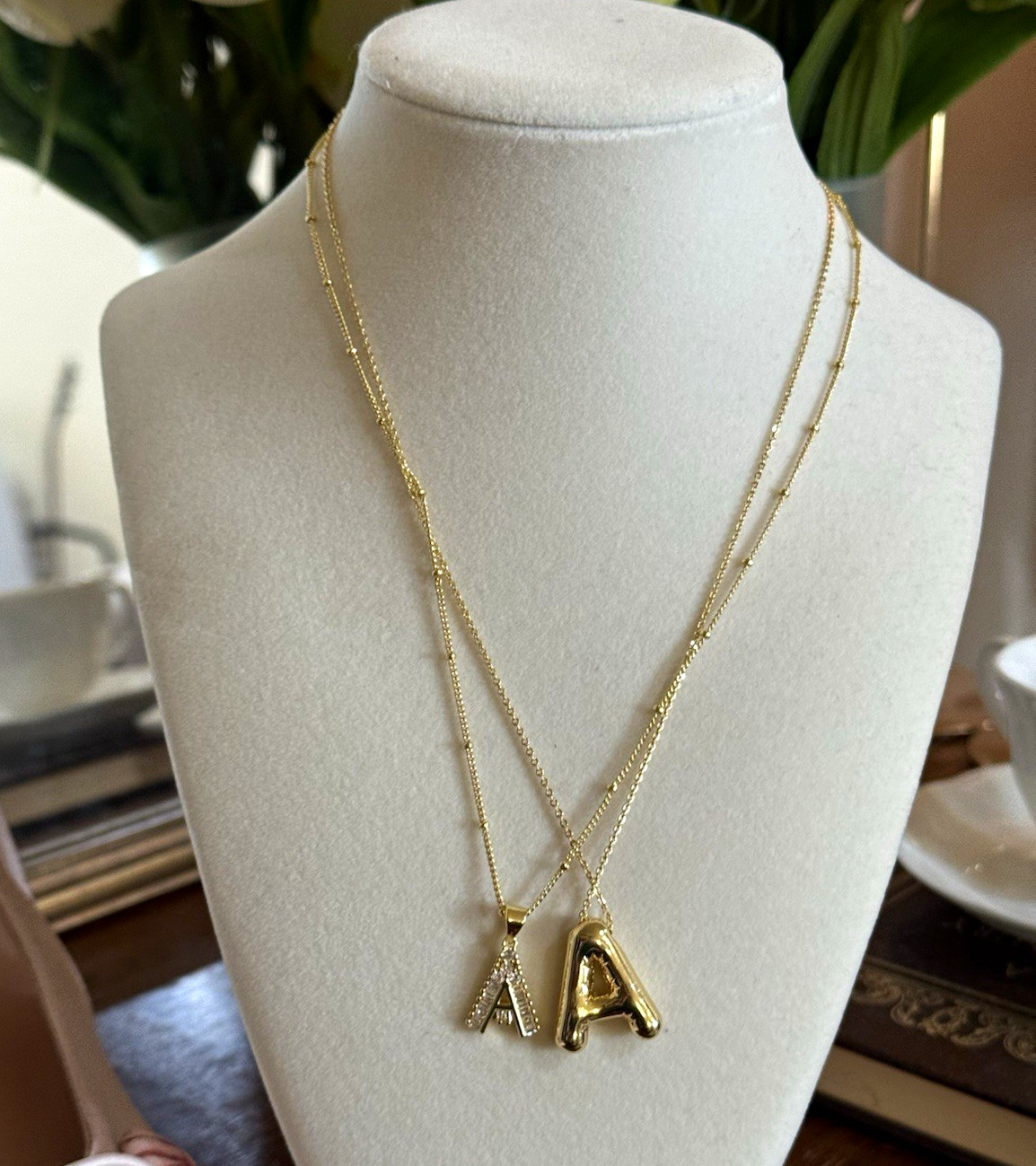 Bubble Initial Necklace Letter A Gold Puffy Pendant Necklace