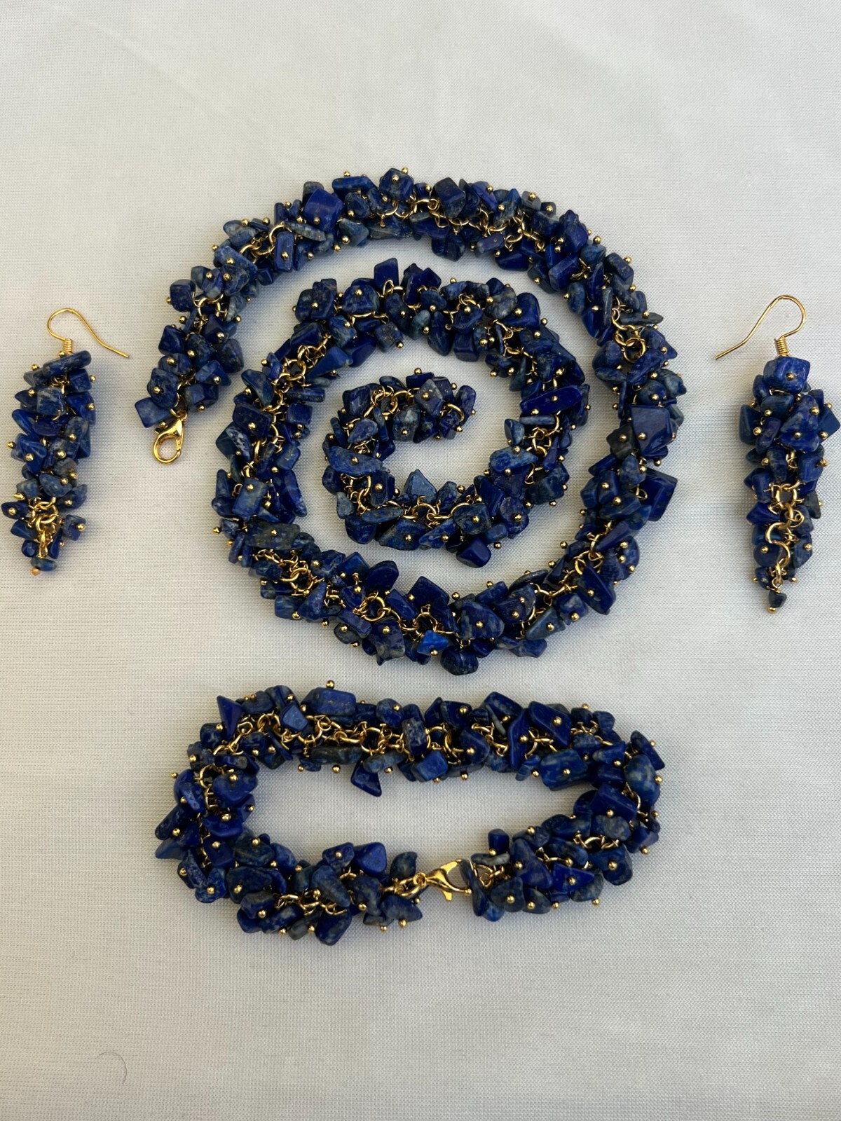 Lapis Uncut Necklace 18″ Set with Earrings & Bracelet – Jewelry Set