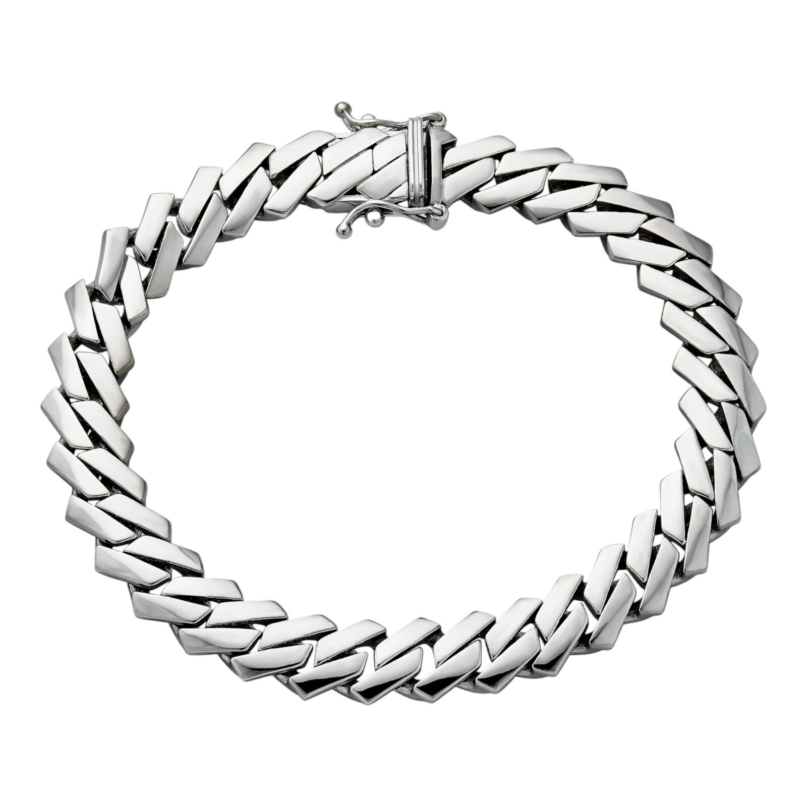 Monaco Prong Cuban Link Bracelet Hollow Rhodium Real 925 Silver 9-13mm ITALY