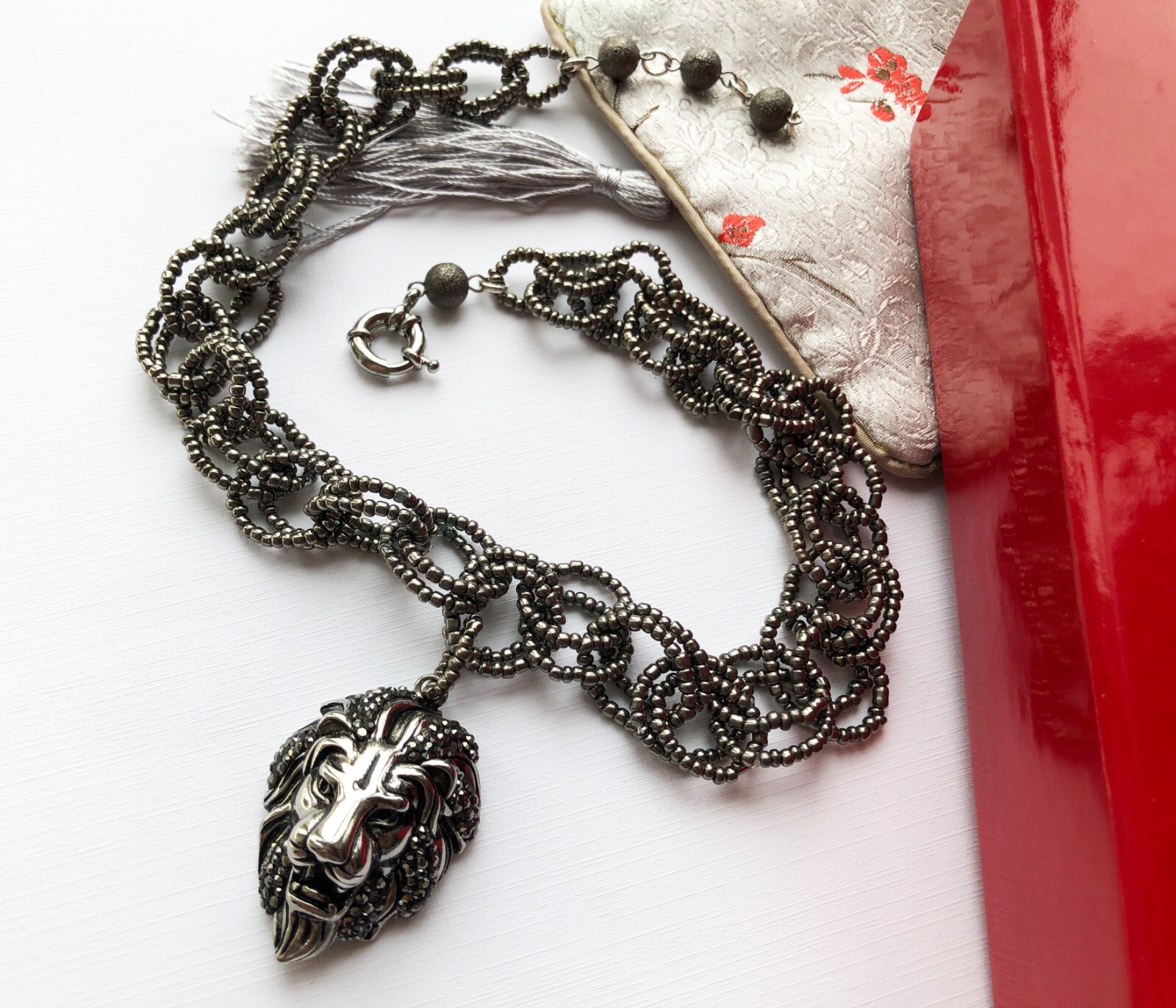Lion head necklace large, extravagant eye catching necklace