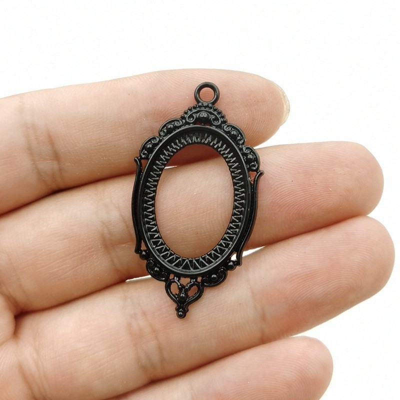 10PCS Metal Black Tone Floral Oval Cabochon, Scallop Edge Tray for 18X25mm BCS17