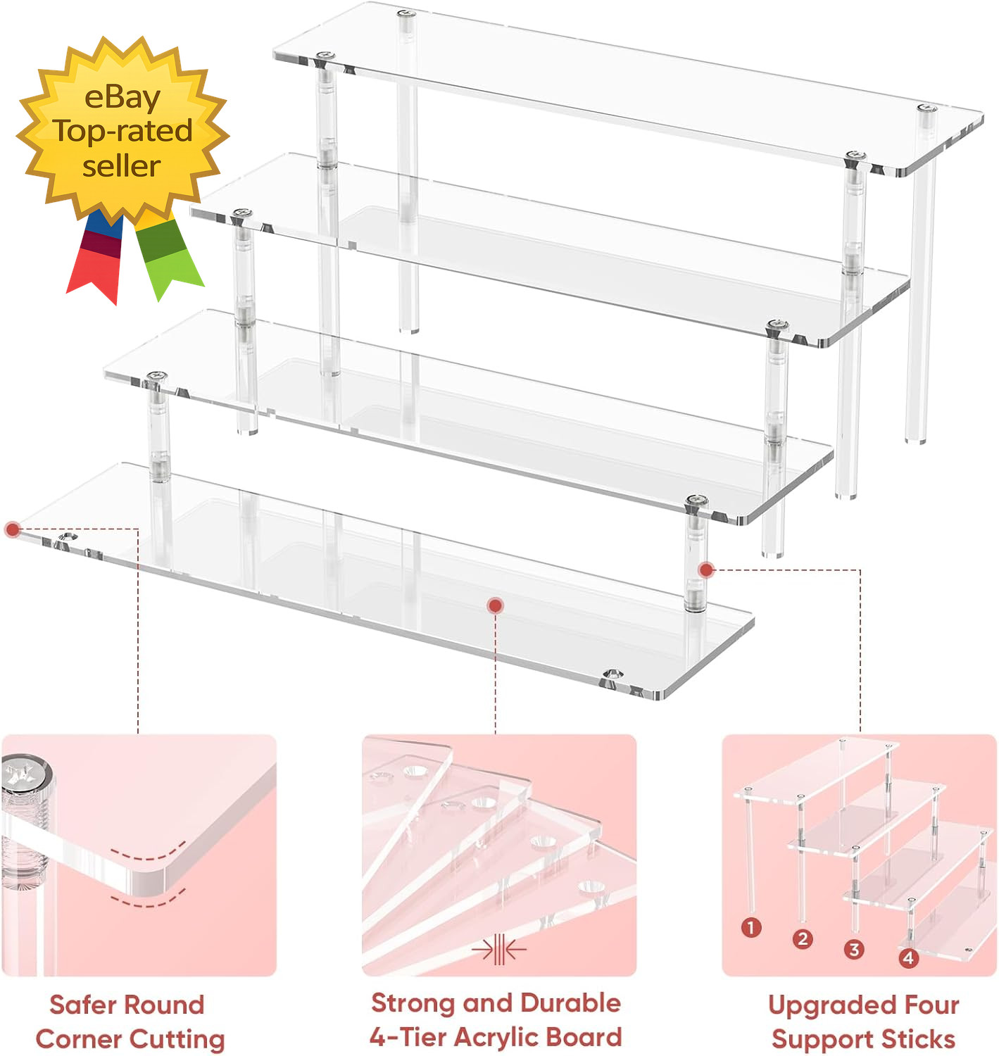 4 Tier Acrylic Display Riser Clear Organizer Stand for Cupcakes Perfume Figures