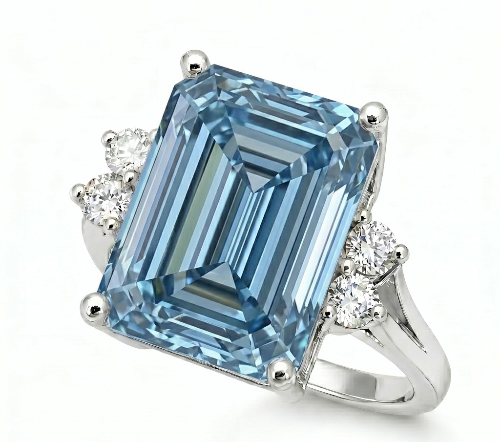 8.00 Ct Certified Emerald Cut Blue Natural Diamond Engagement Ring Great Shine