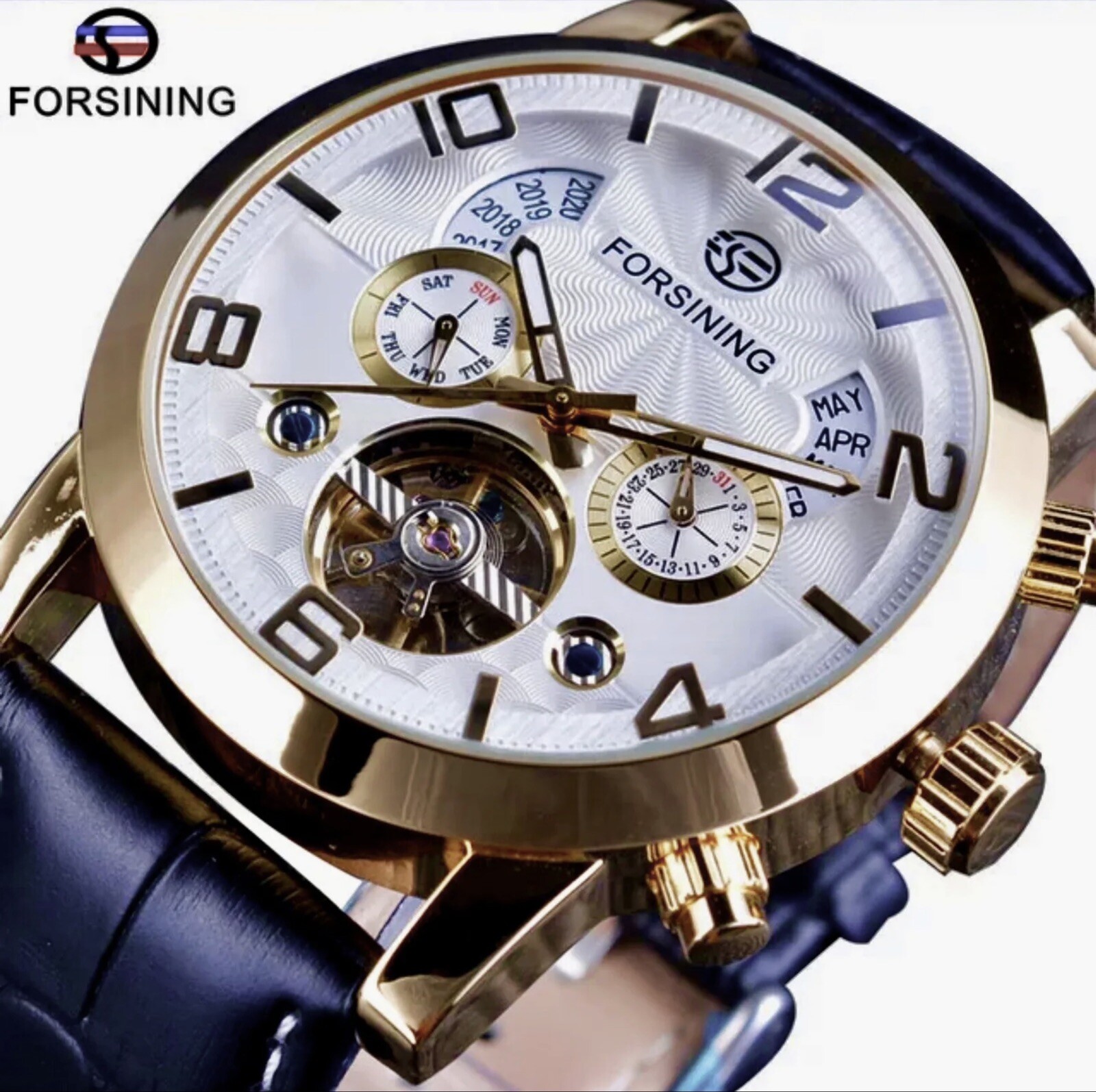 Big Tourbillion Self Winding Sport Watch. Day Month Date Waterproof Mens Watch