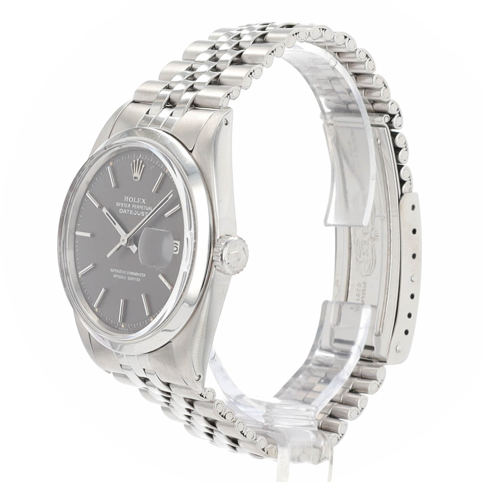Vintage Rolex Datejust 1600 Steel RARE Grey Index Fluted Watch w/ Box & Paper