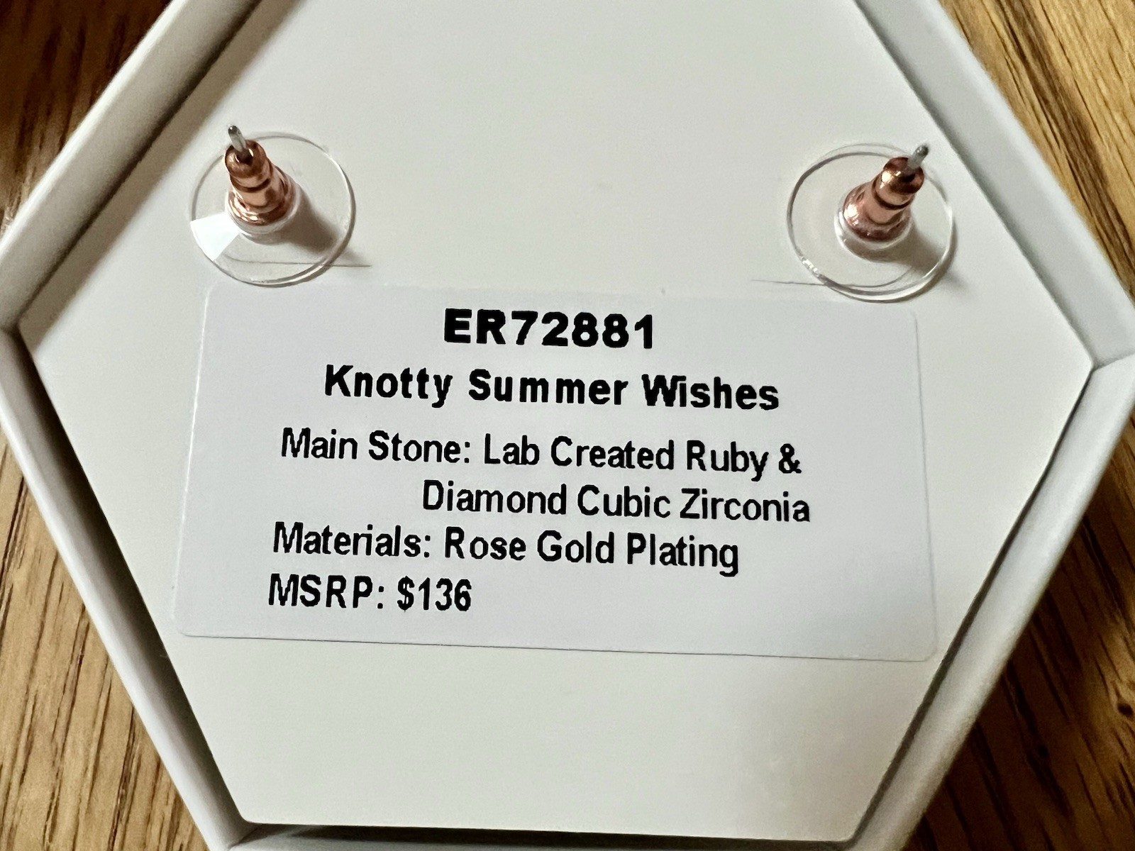 Bomb Party July Bow Earrings “Knotty Summer Wishes” LC Ruby & CZ on Rose Gold