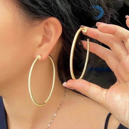 18k Gold Plated Endless Hoop Earrings made Simulated Diamond Bridal Jewelry