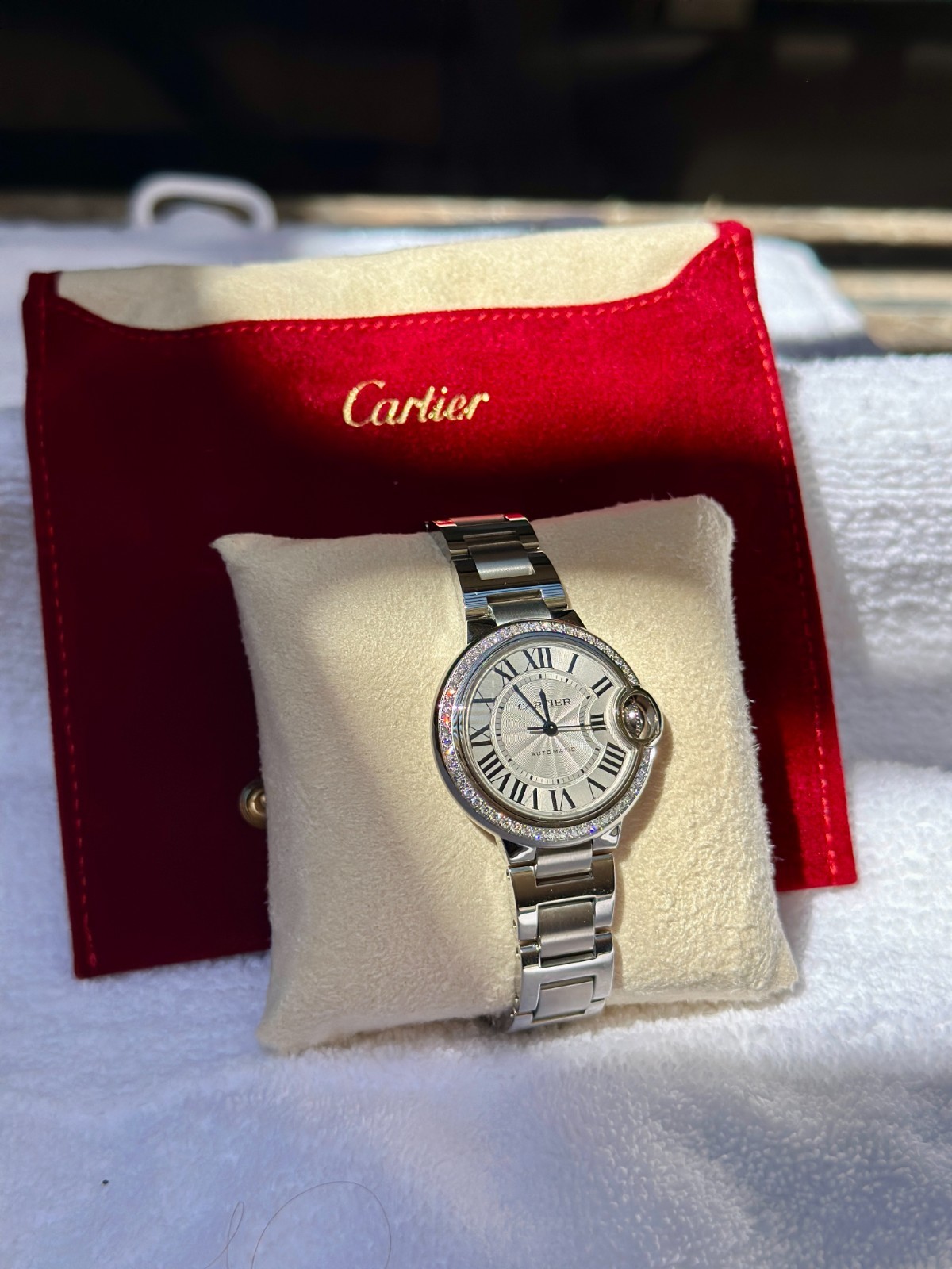 Cartier Ballon Bleu W4BB0023 3489 Factory Diamond Bezel 33mm Steel Watch