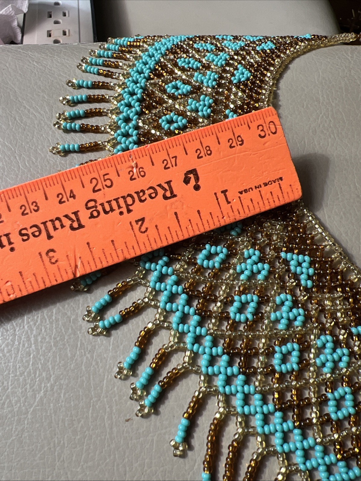 Beautiful Handmade Blue /brown/Yellow Seed Beaded Collar 16.5” Necklace
