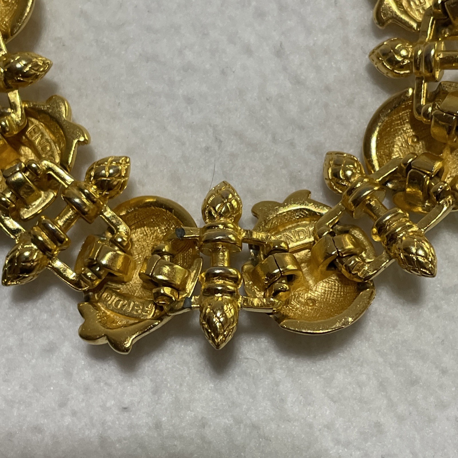 Vintage Fendi Faux Pearl Gold Tone Link Bracelet