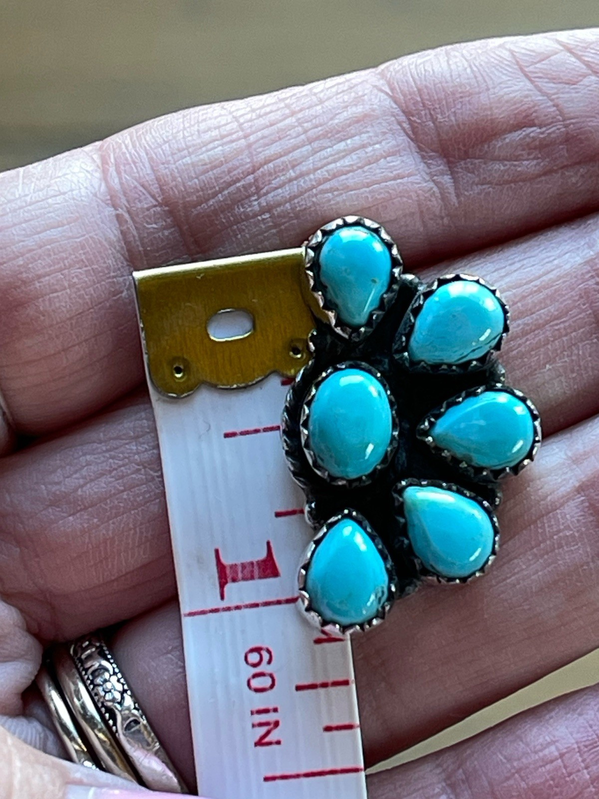 Native American Style Sterling Silver Turquoise Half Cluster Earrings Southwests