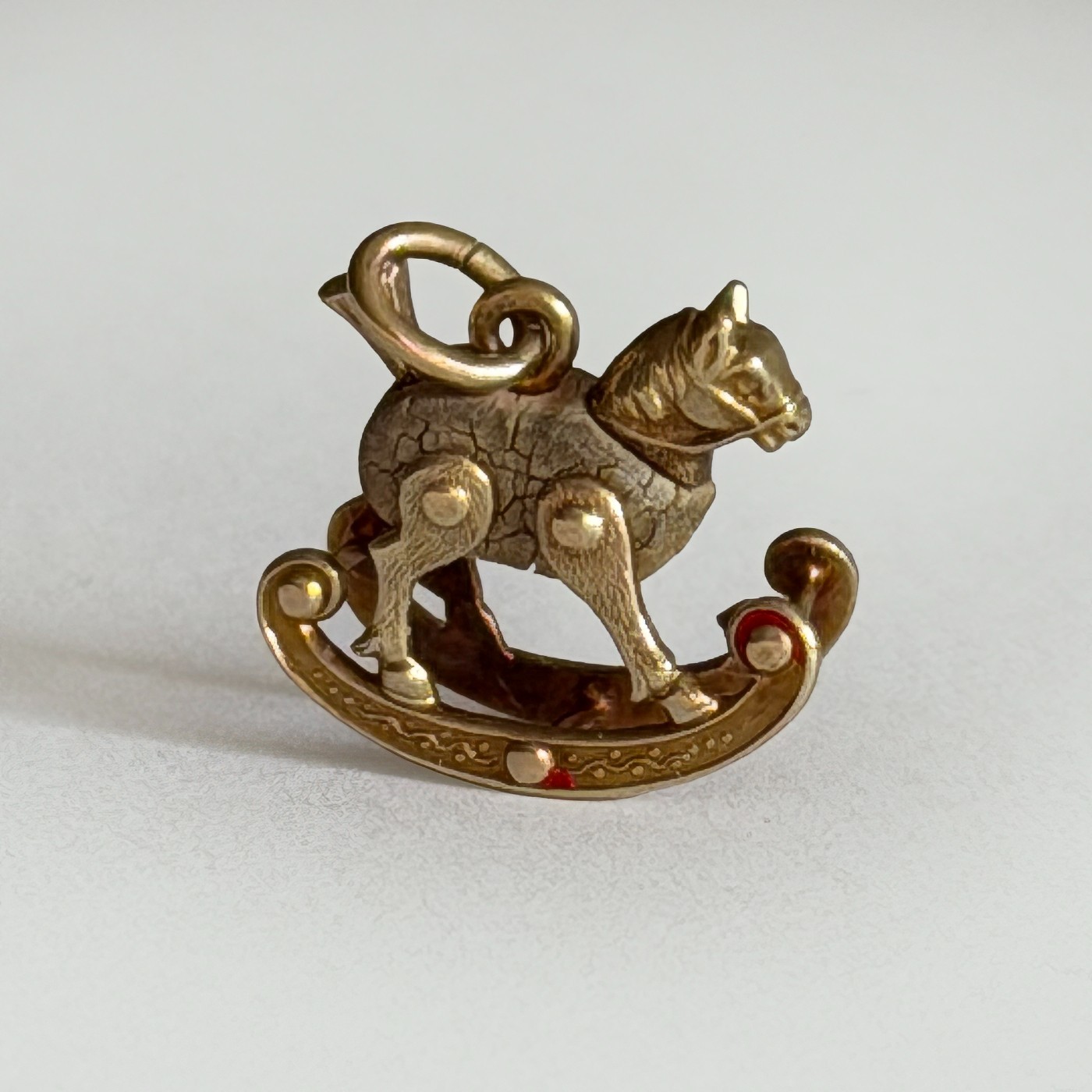 Vintage 1930s 14K Gold ROCKING HORSE CHARM w/ Wood Body & Enamel – AS IS – 0.82g