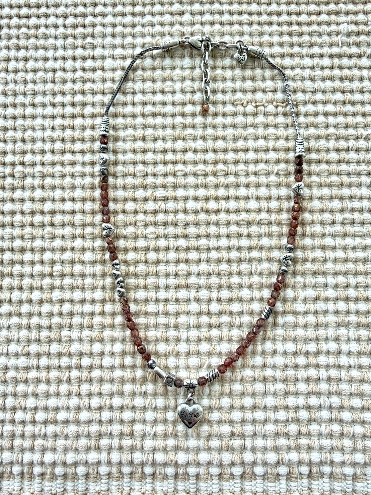 Brighton Love Hope Heart Necklace Amber Crystal Beads Silver Plate