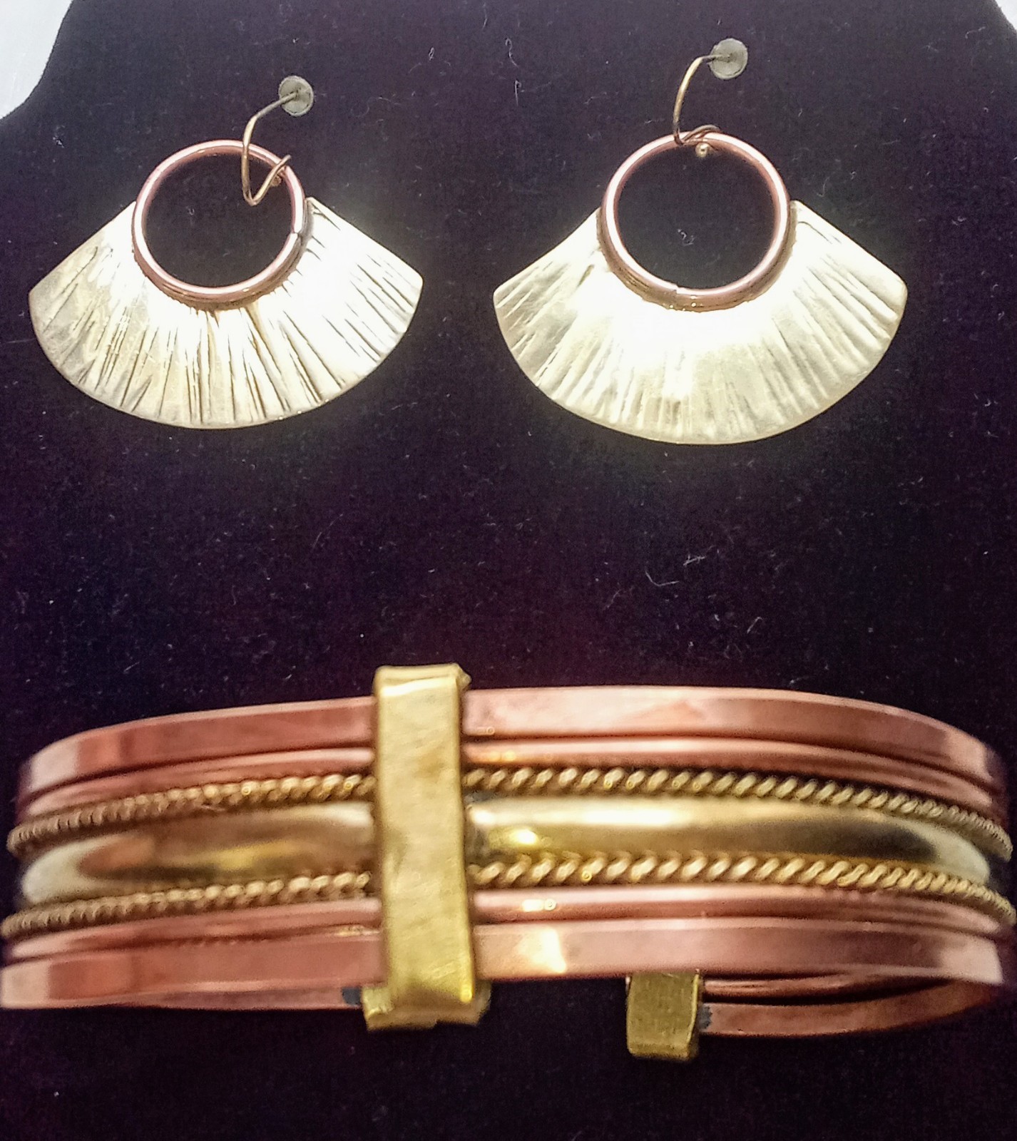 Pure Copper &Brass Set Cuff Bracelet & Earrings Renoir Style Handmade…