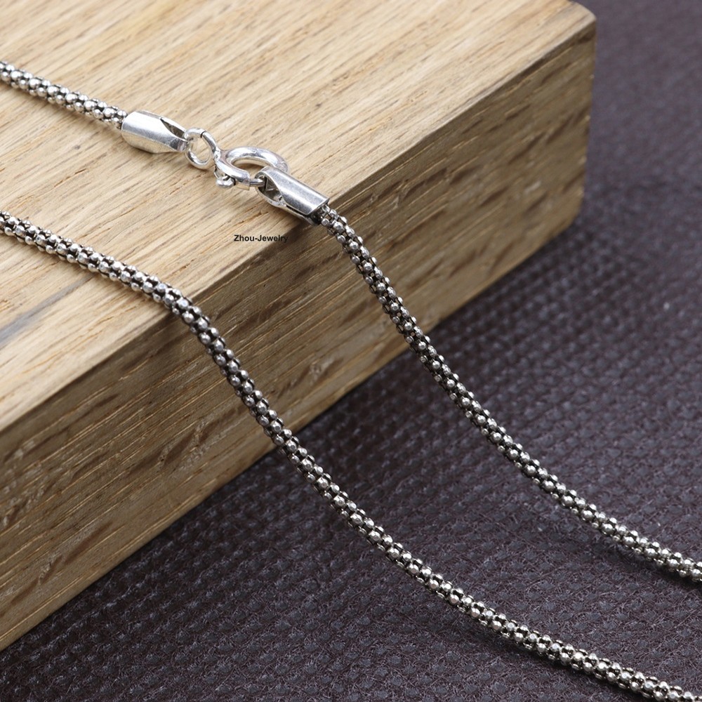 Women’s Necklace Real 925 Sterling Silver 1.8mm Popcorn Link Chain 17.7inch