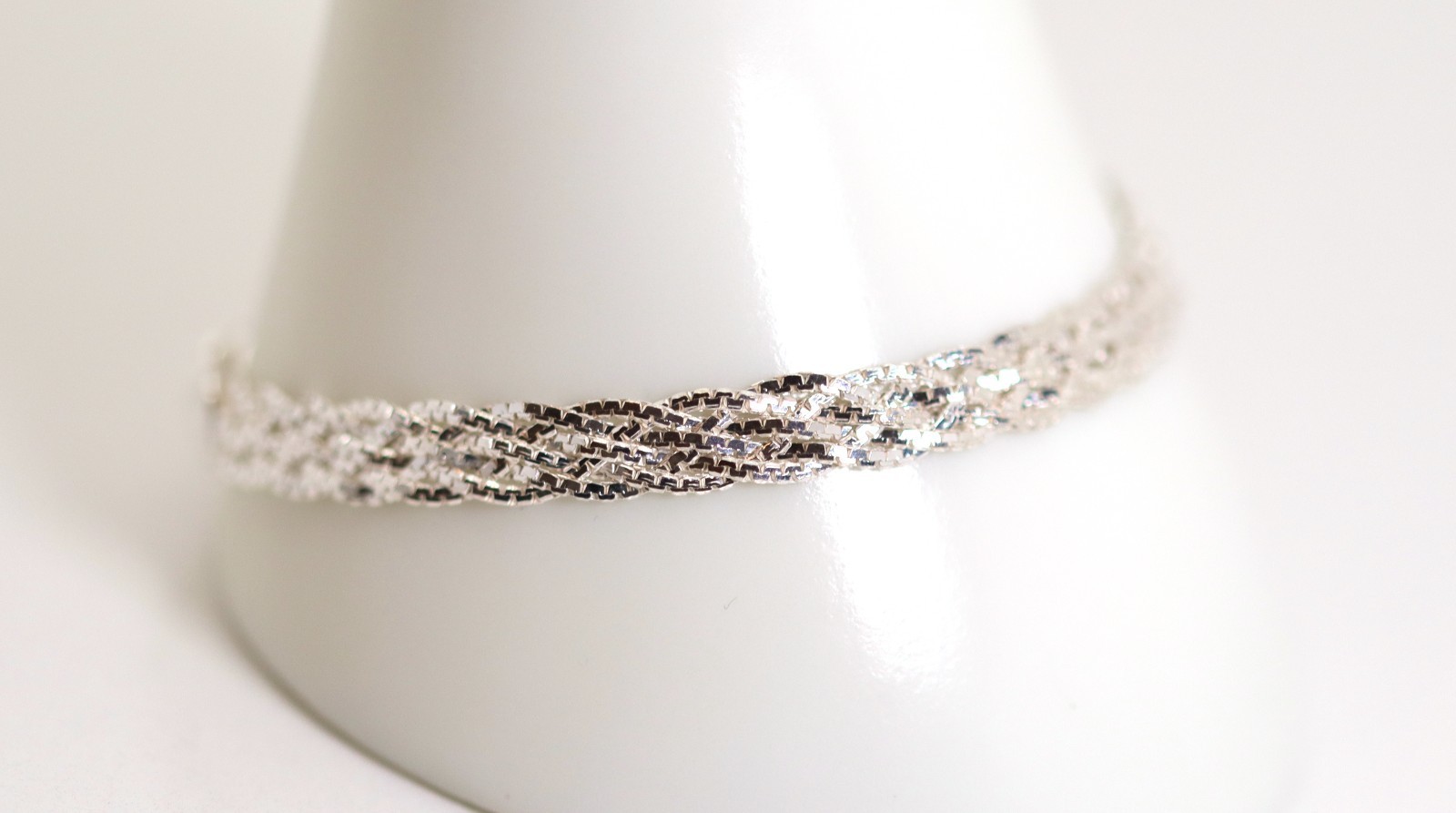 Sterling Silver Cable Braid Pattern 925 Ladies Bracelet Lobster Clasp, L: 19cm