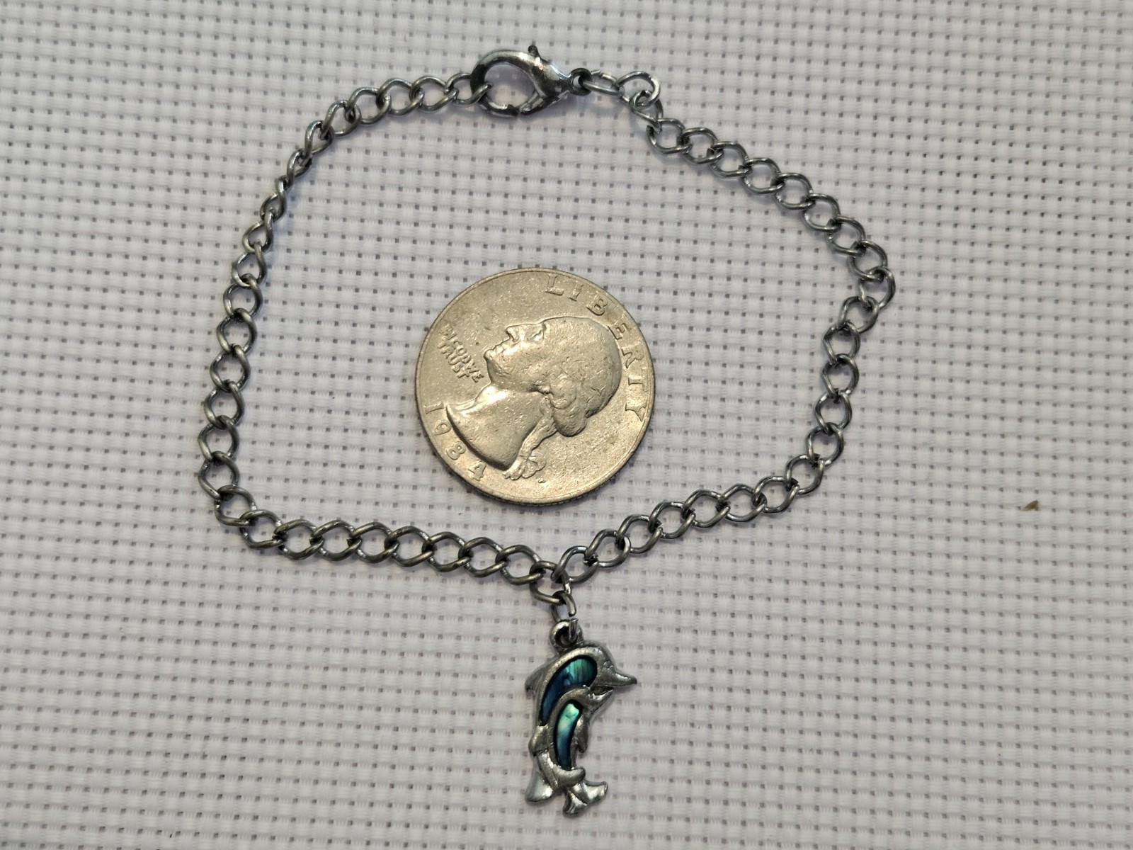 Silver Tone Double Dolphin Bracelet Abalone Shell Inlay Adjustable Beach Jewelry