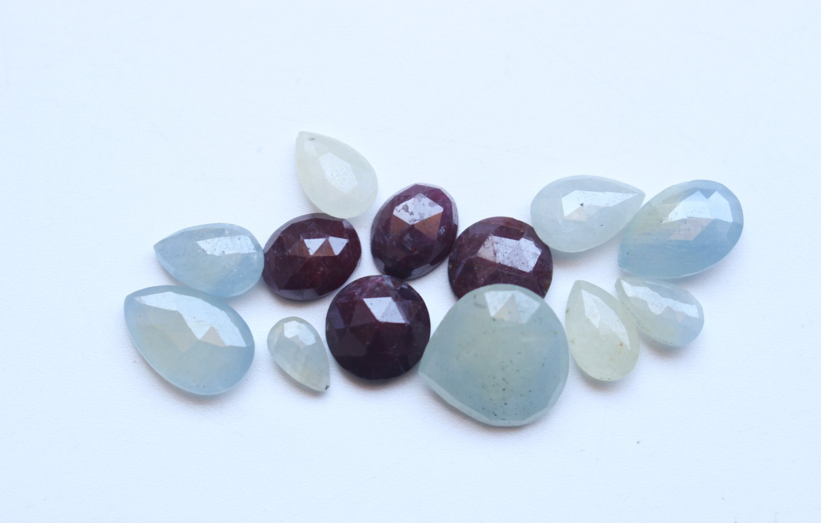 Ct.37.20 Natural Multi Sapphire & Ruby Rose Cut Faceted Cabochon Set Lot 7TO13MM