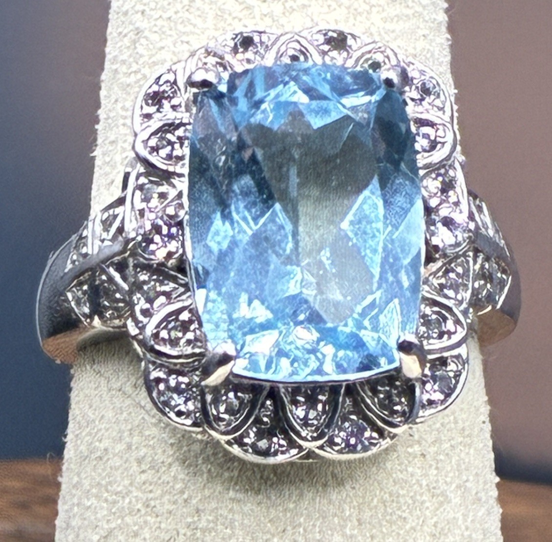 5.95 CTW Glacier Topaz and .31 CTW White Topaz Sterling Silver Size 8 Ring