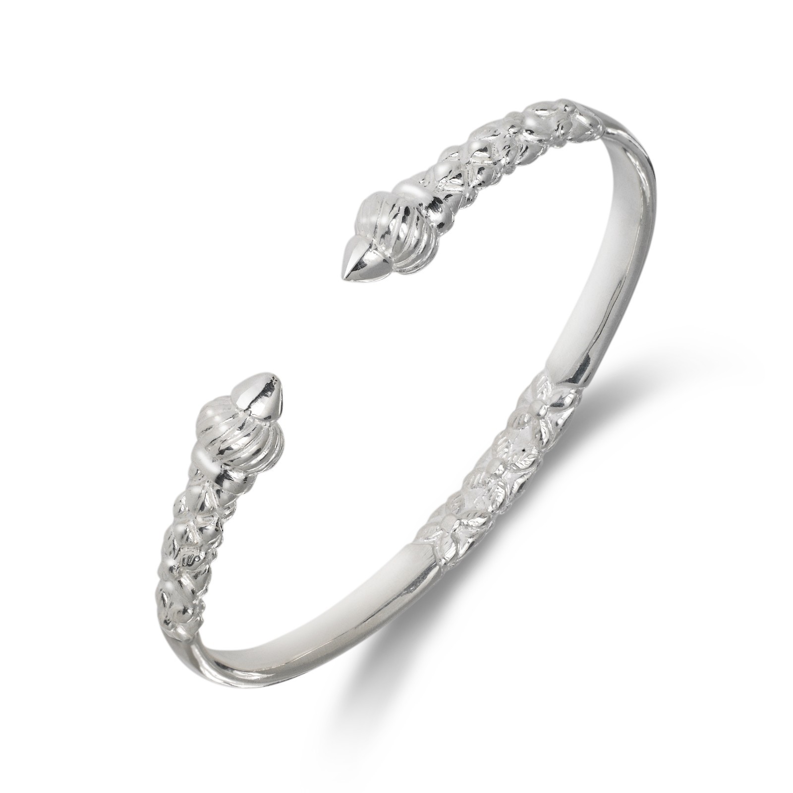 Taj Mahal Ridged Arrow .925 Sterling Silver Flat West Indian Bangle, 1 piece