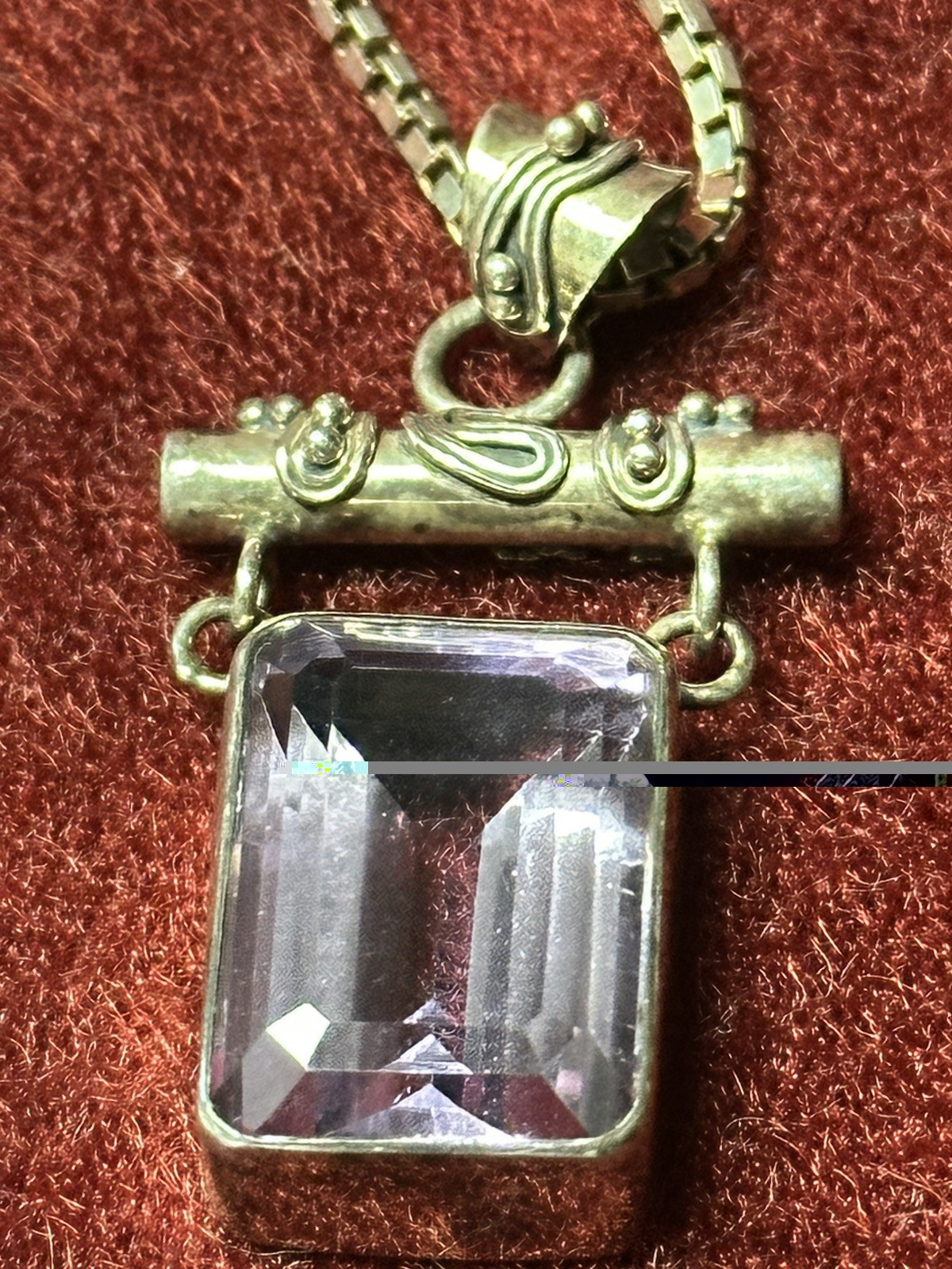 Lori Bonn Signed Sterling Silver 925 Amethyst Pendant 20” Box Necklace (1A2)