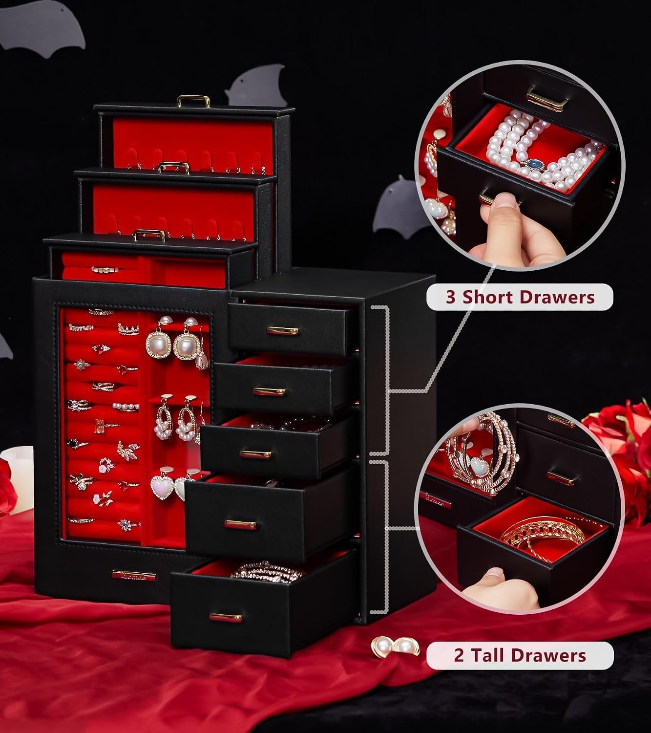 Elegant Large Jewelry Organizer with Glass Window & Velvet Lining – Ideal Gift