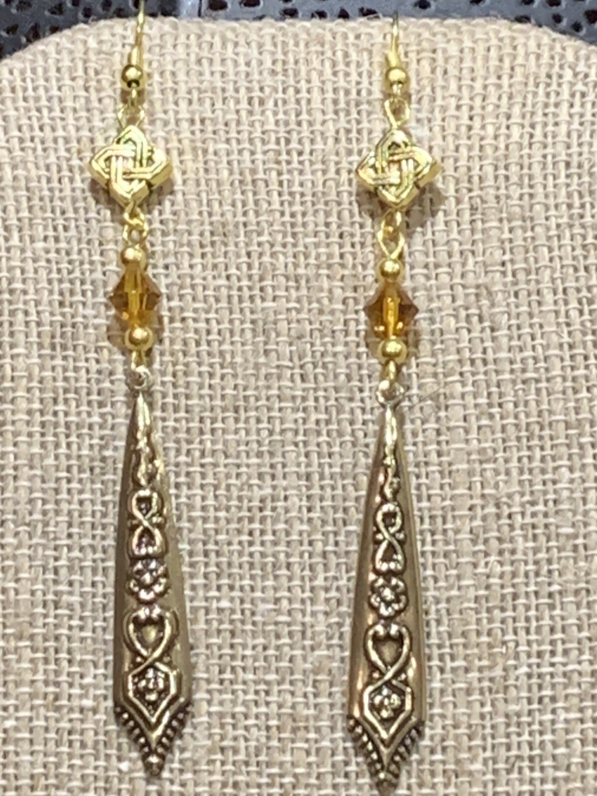 NEW ITEM* HANDCRAFTED VINTAGE EGYPTIAN REPOUSSE’ BRASS DROP & CRYSTAL EARRINGS