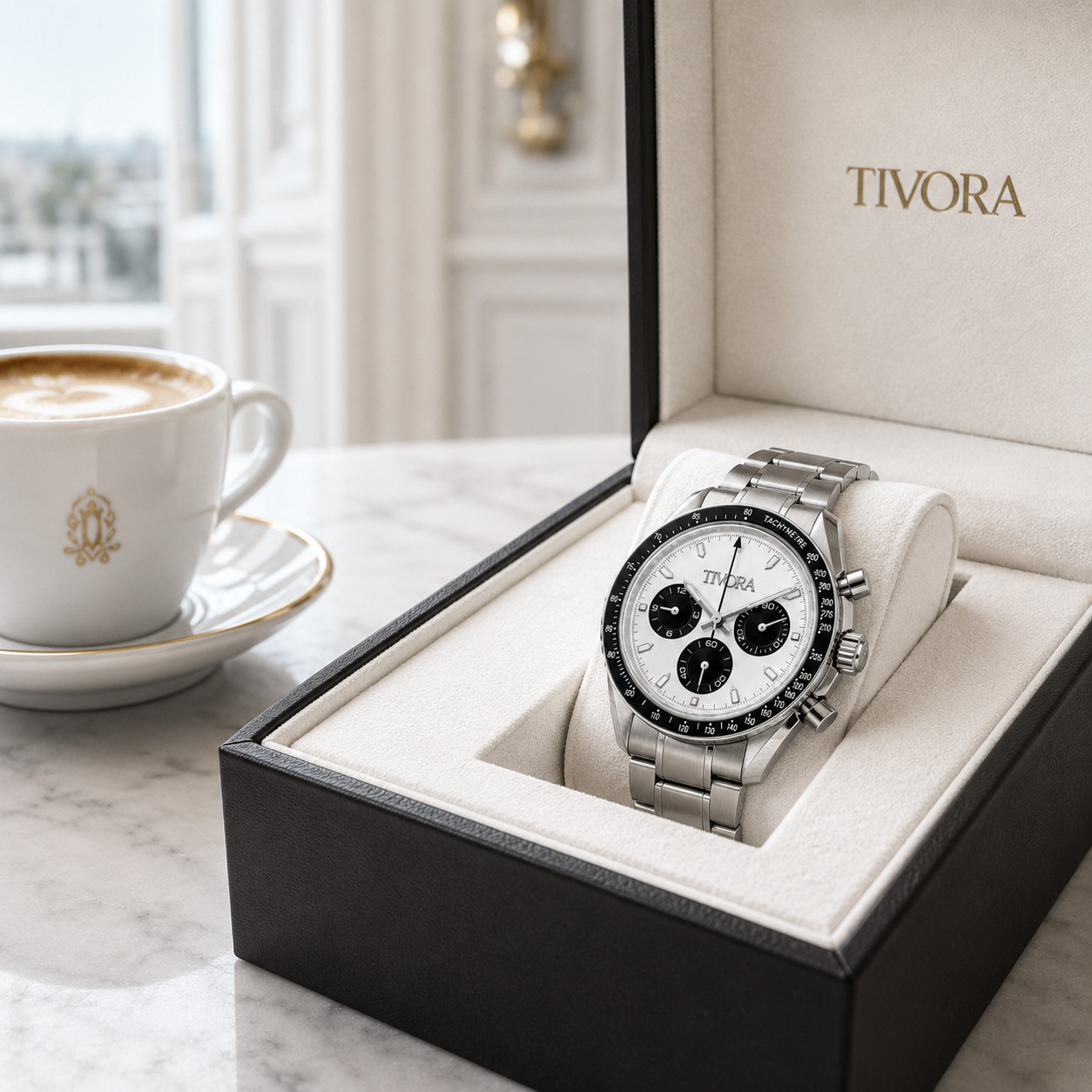 TÍVORÁ Veyron Argent Steel Frost Dial – Custom Branded Automatic Chronograph Wat