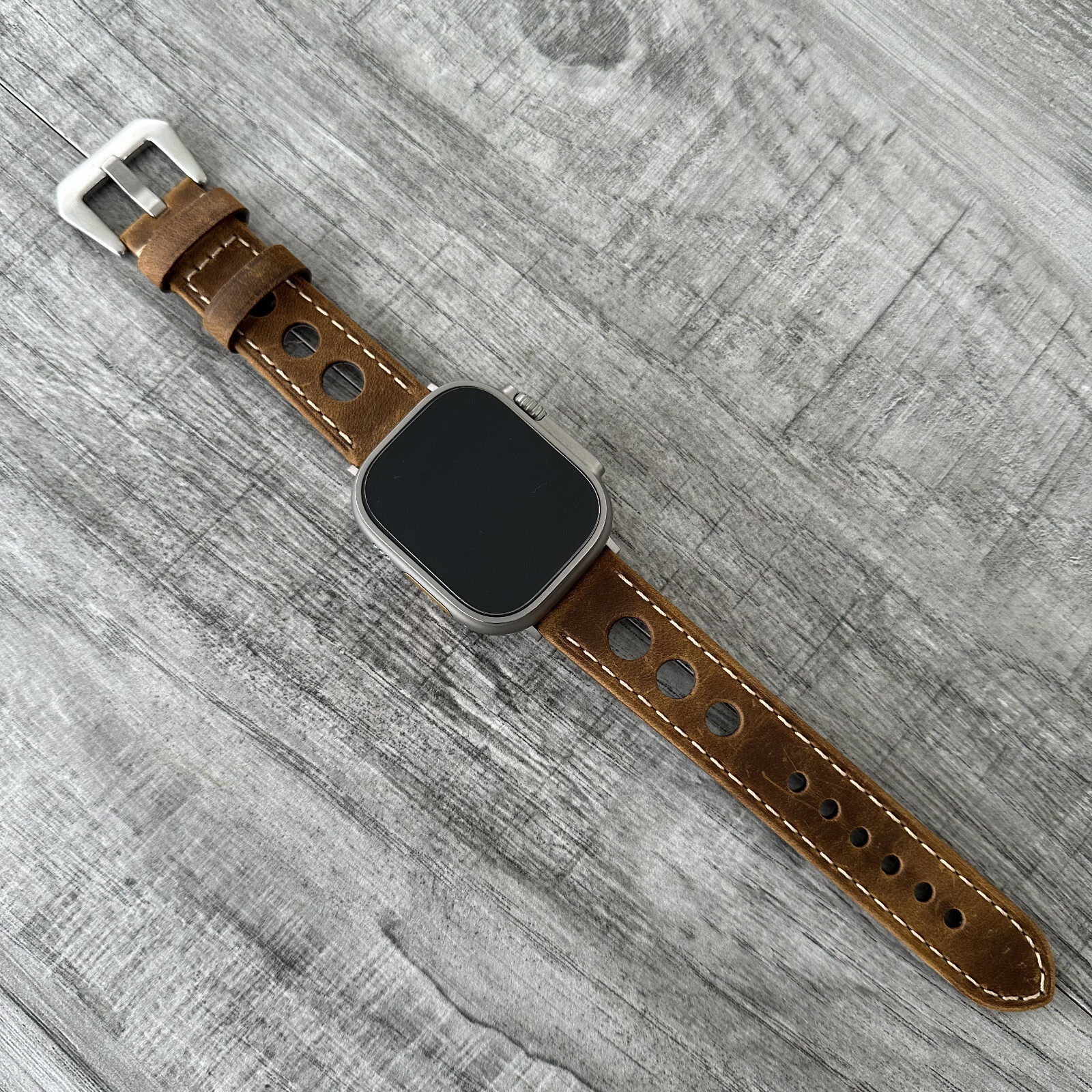 Leather Perforated Racing Rally Watch Strap Band For Apple Watch ULTRA 1 2 49mm