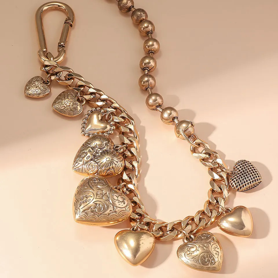 Heart Pendant Necklace Gold Color Cuban Link Chain 45cm Statement Women Jewelry