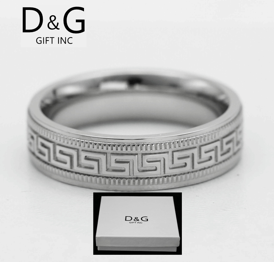 DG Men’s Stainless Steel 7mm Greek key High Polish Band Ring,8 9 10 11 12 13*Box