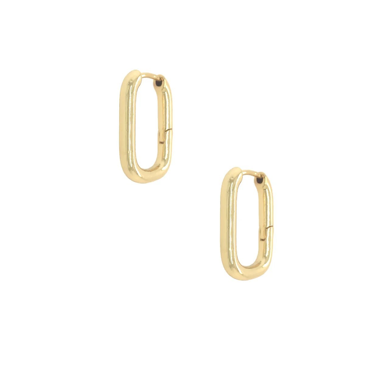 14k Yellow Gold Large Rectangle Paperclip Huggie Hoop Earrings Gift For Women