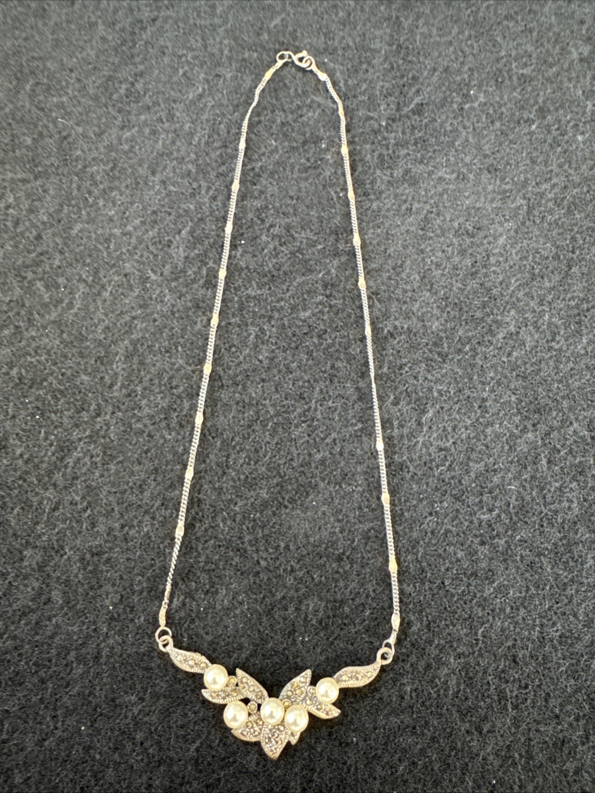 Vintage 925 Silver Necklace Art Deco Style, Marked 925 & MO. 9.4g