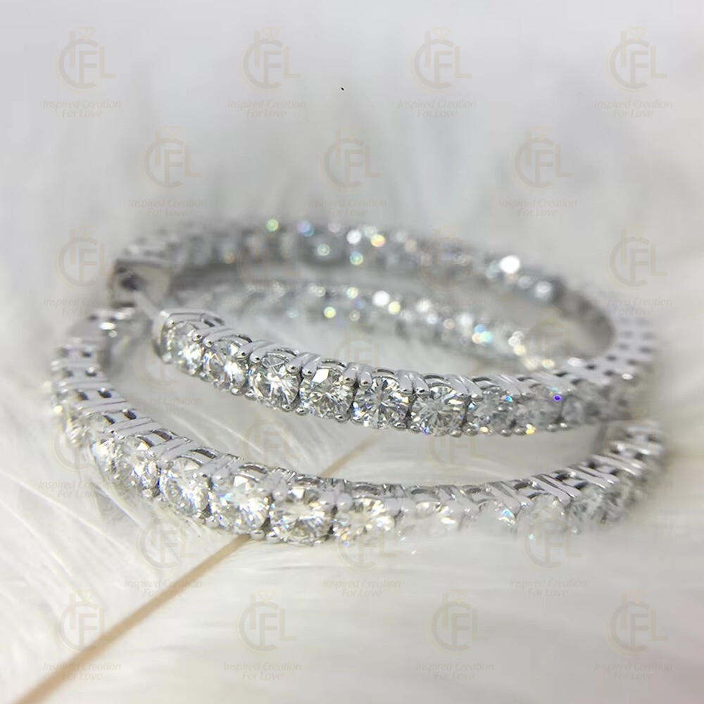 Round Cut Clip-On Hoop Earrings 5.43CTW 3 mm Moissanite 14K White Gold Plated