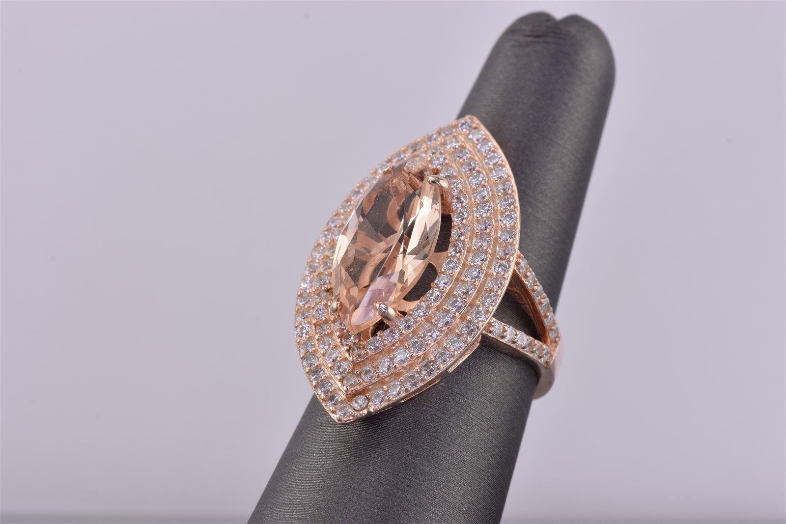 Fuzion FZN Rose Sterling Silver Peach & White Cubic Zirconia Band Ring 925 Sz: 7