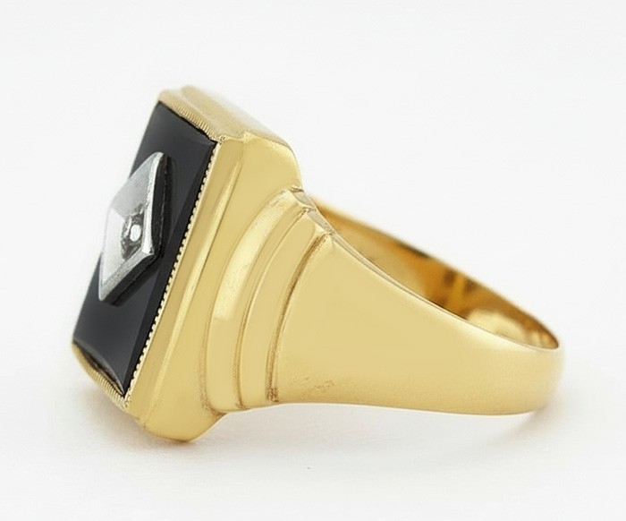 GENUINE BLACK ONYX & DIAMOND RING 10K GOLD – New With Tag