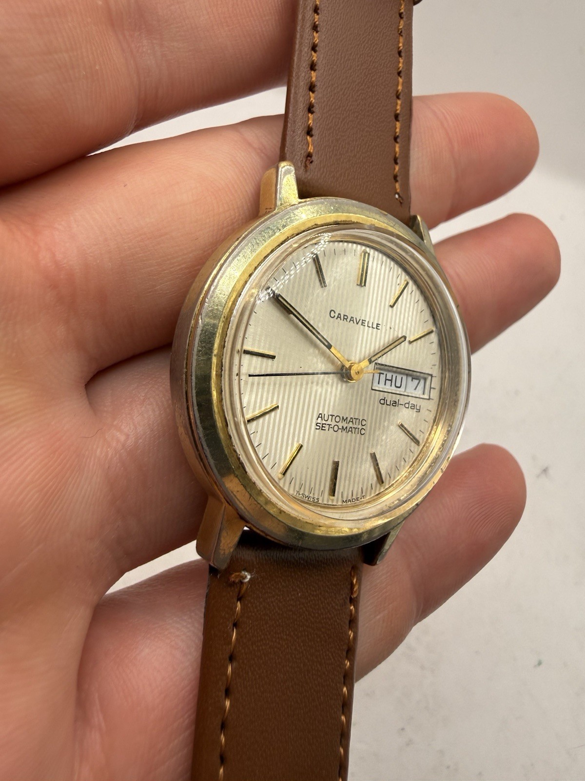 1978 Caravelle Set-O-Matic Automatic Men’s Wrist Watch Swiss Date Stainless