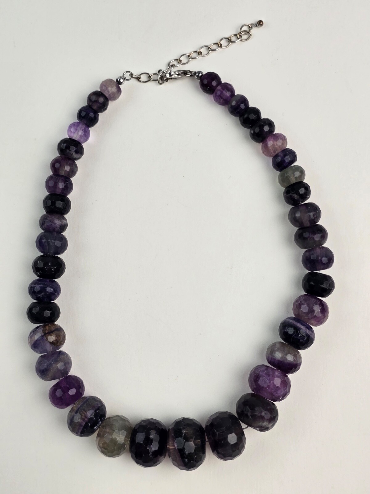 Sterling Silver Large Faceted Shades Purple Amethyst Graduated Bead Necklace 20″
