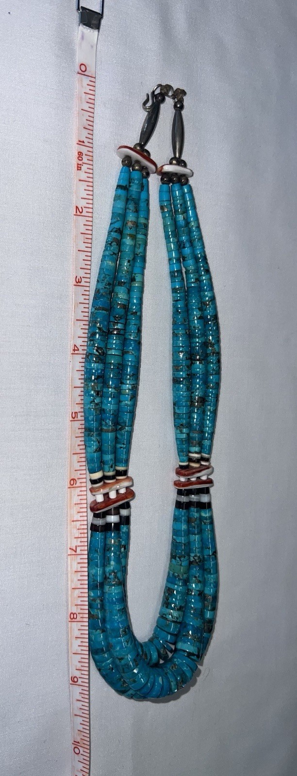 Vintage Multi-Strand Turquoise Heishi Beaded Statement Necklace Hook Clasp Coral