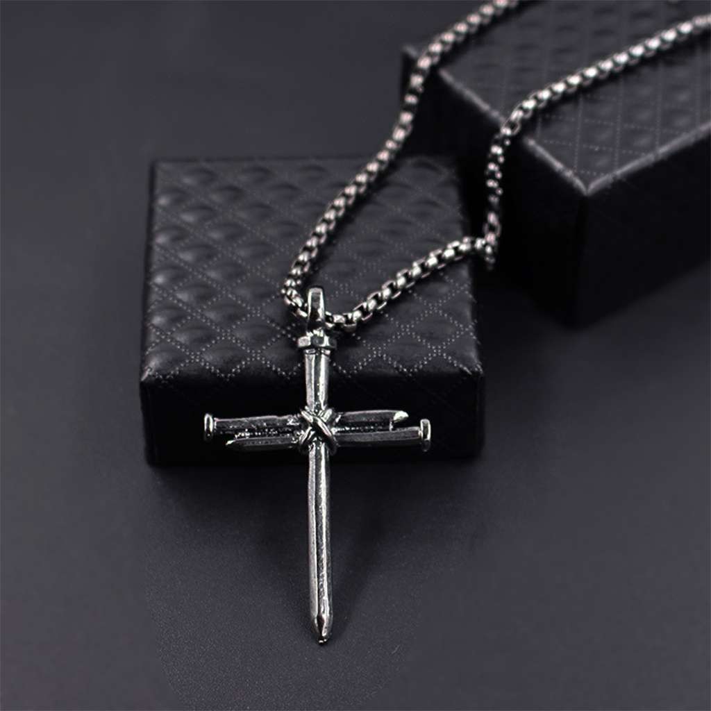 Mens Nail Cross Pendant Necklace Chain Gold/Silver/Black Stainless Steel Christ