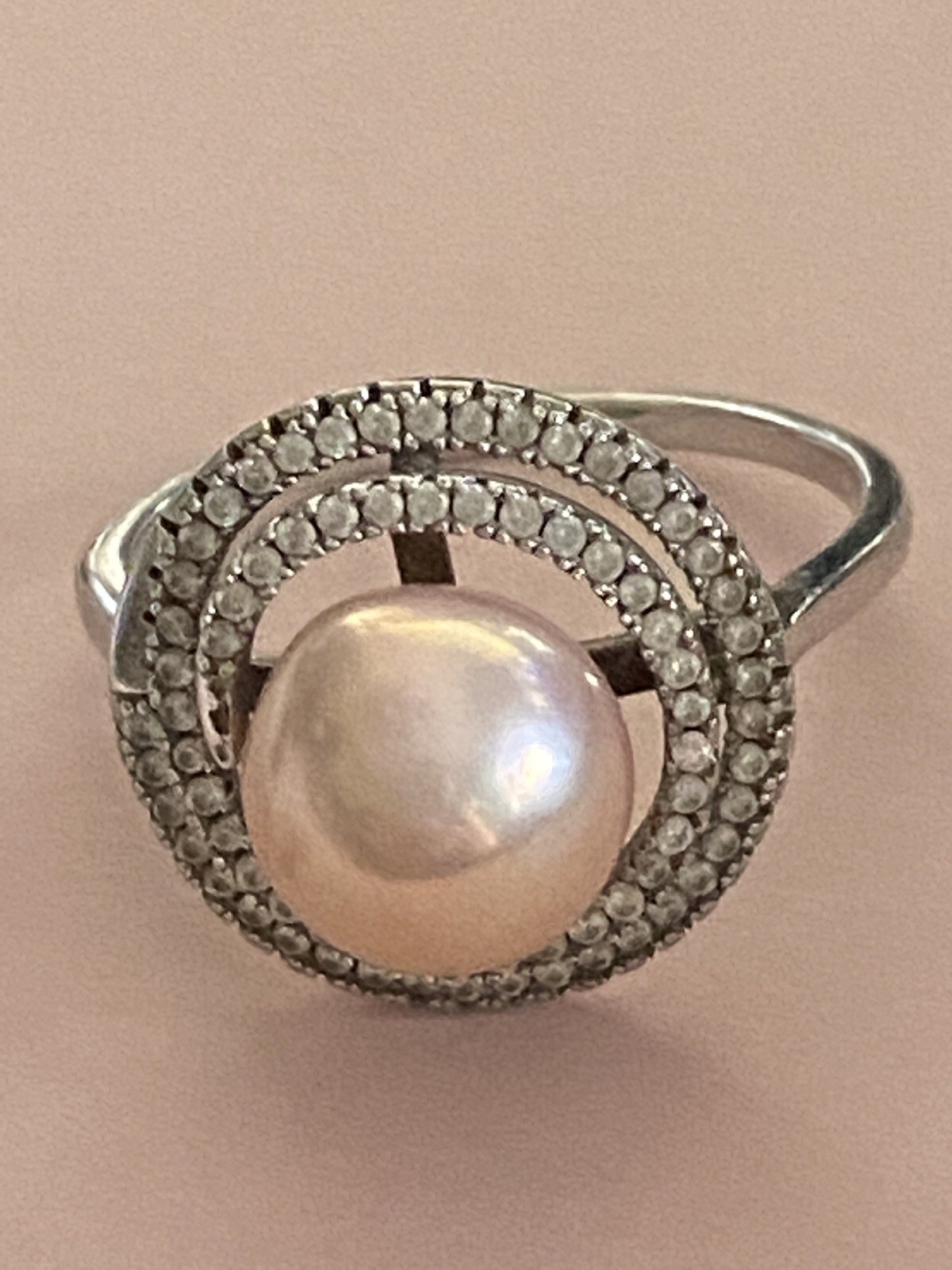 Zenalya Golden Peach 10.3 mm Pearl Daydreamer sz 9 Stamped Sterling .925