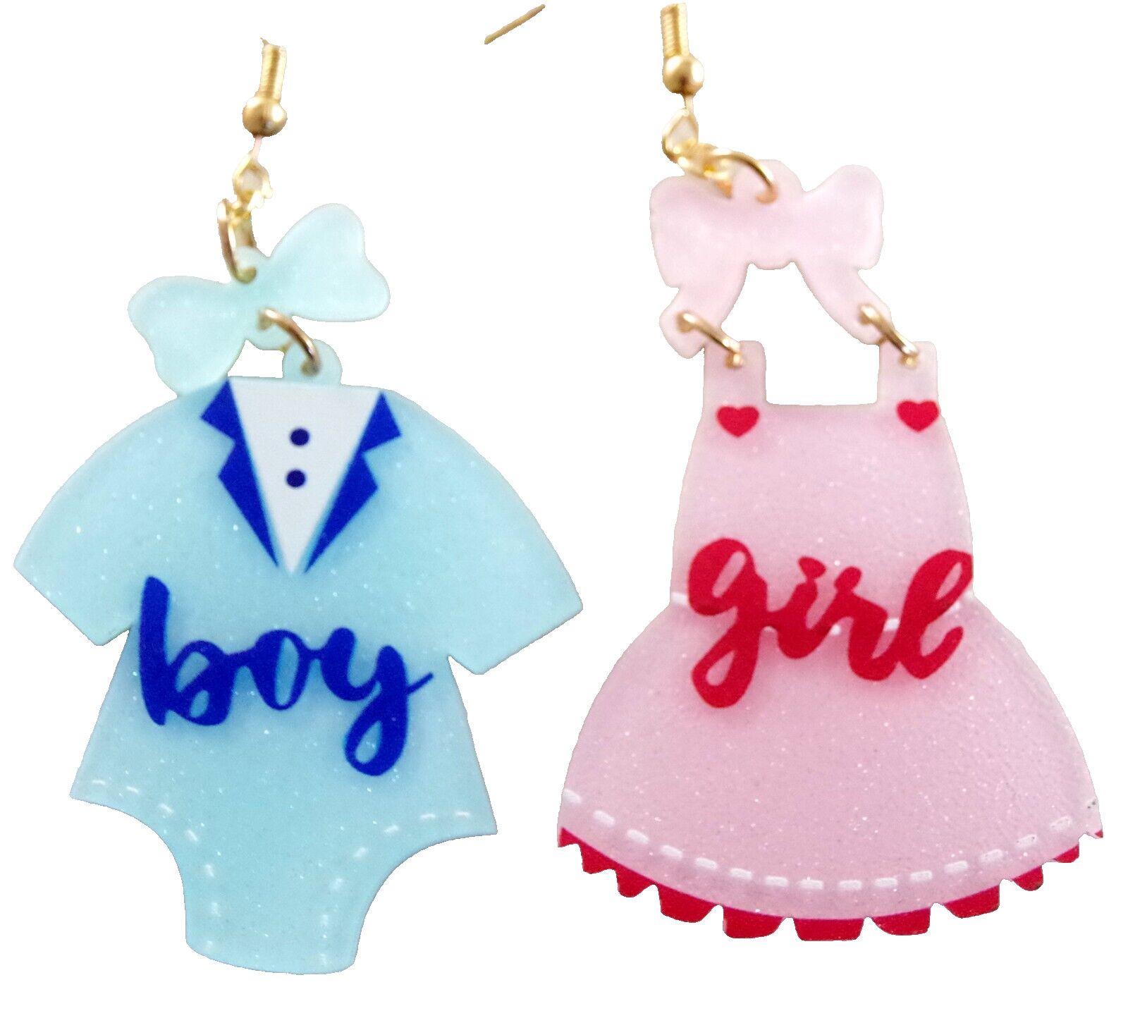 ASYMMETRICAL BOY & GIRL GENDER REVEAL/ BABY SHOWER ACRYLIC DROP DANGLE EARRINGS