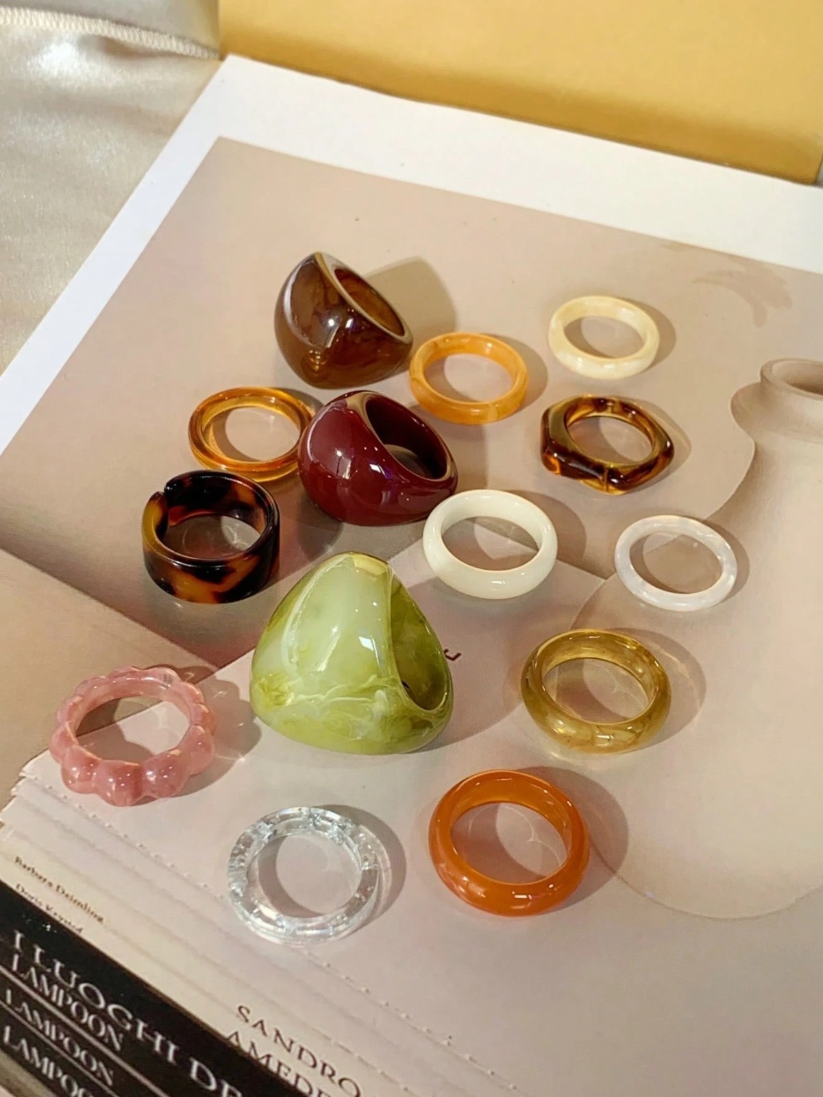 15PCS Geometric Transparent Resin Rings – Acrylic Crystal Ring Set Women Jewelry