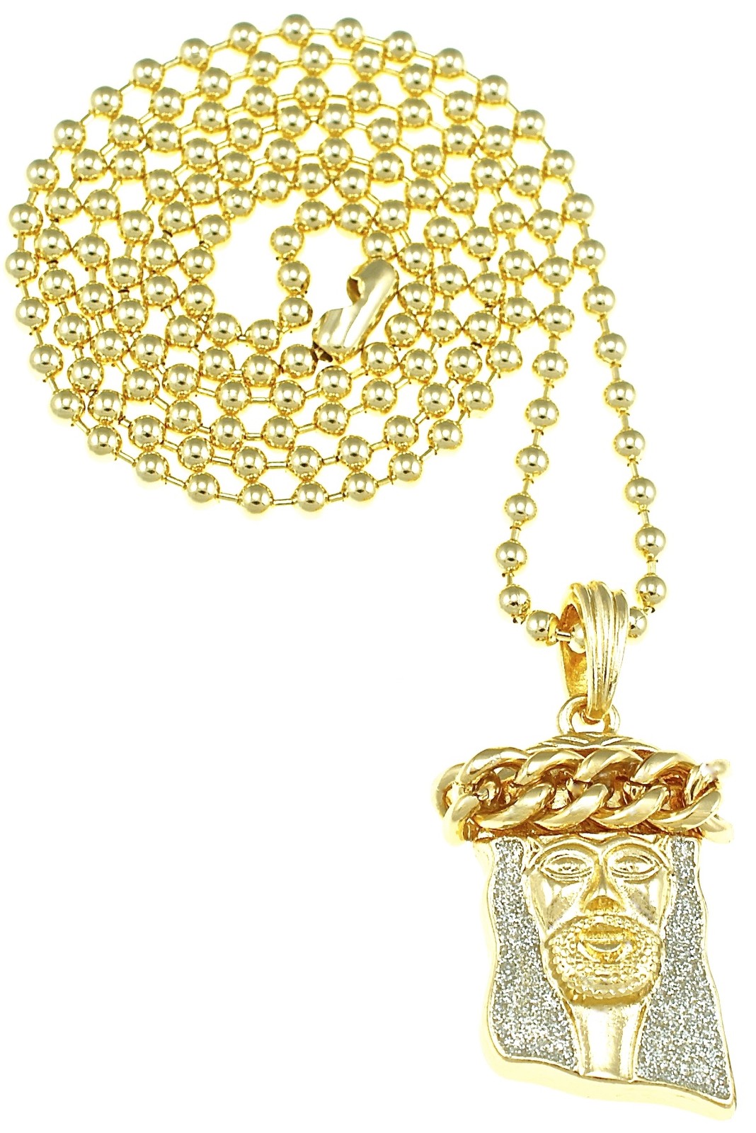 Jesus Necklace NewTwo Toned Thick Crowned Mini Pendant 27 Inch 3mm Ball Chain