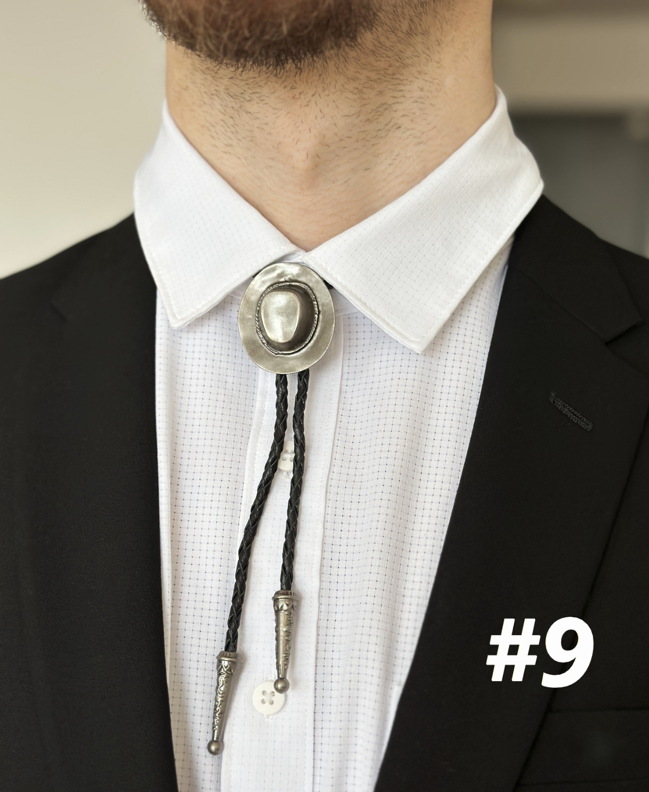 Bolo Tie Mens Wedding Necklace 38″ Leather Rope Western Cowboy Style